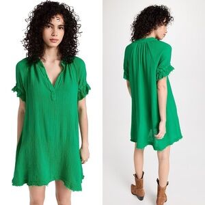 9Seed Green Antibes Puff Sleeve Caftan In Lightweight Gauze Dress
